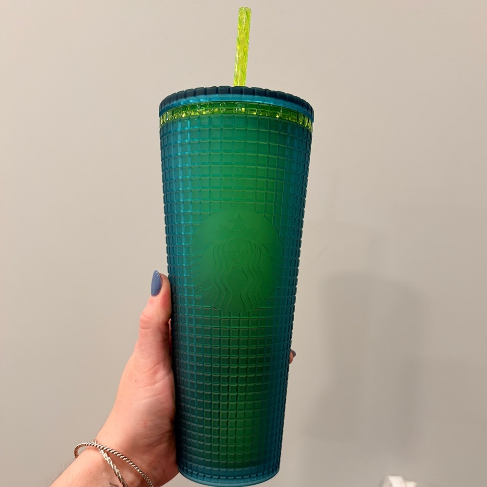 EUC like new Starbucks blue/green soft touch grid cup